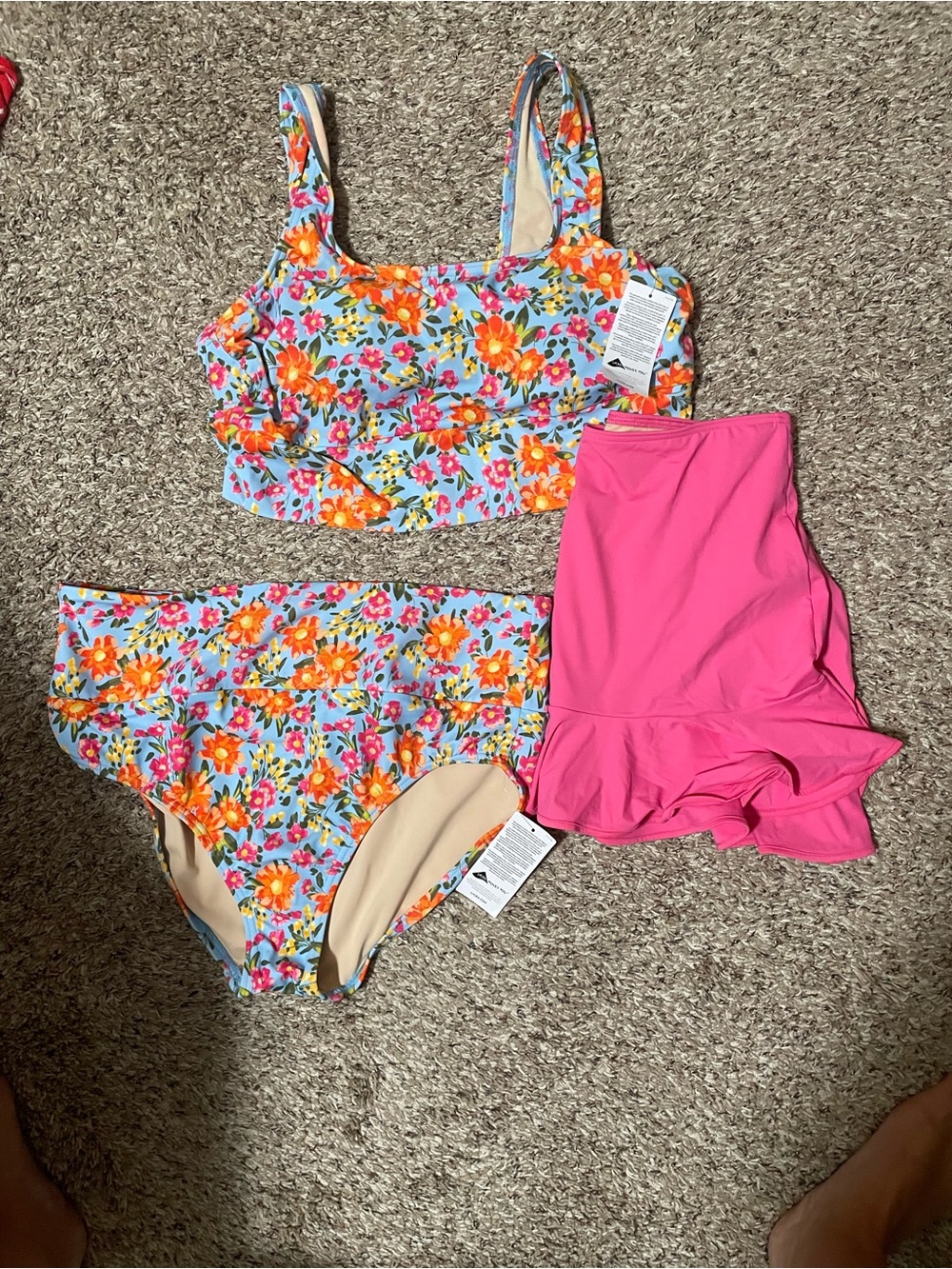 Lands' End Floral Bikini Set with Pink Swim Skirt